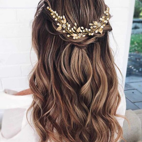 Gold Leaf Bride Hair Combs Pearl Crystal Bridal Hair Accessories for Weddings - Picture 4 of 6